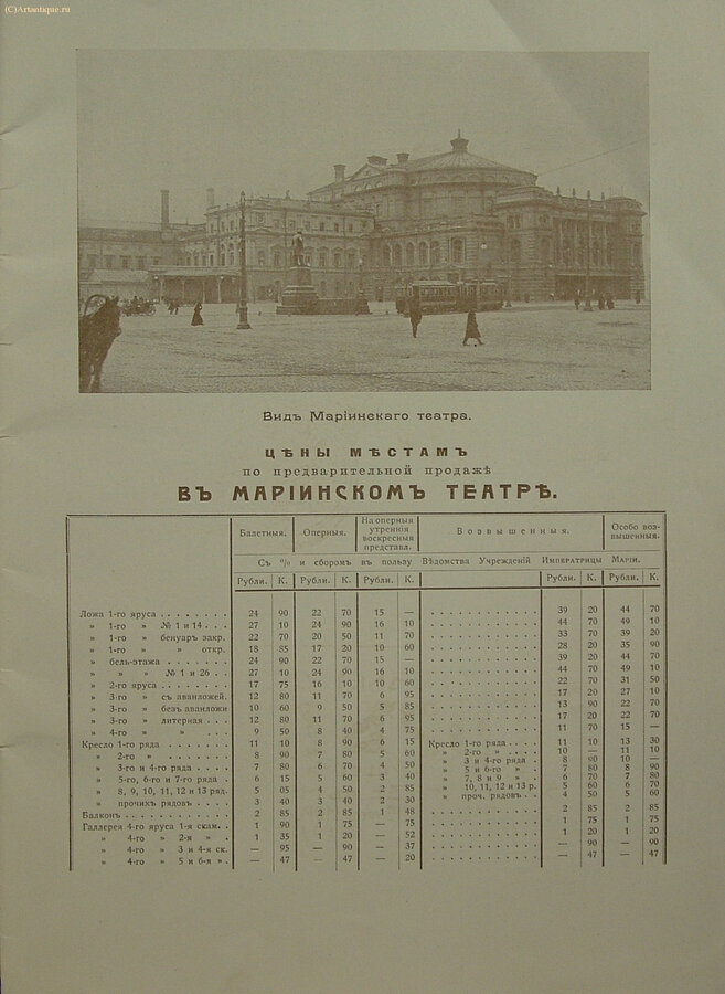 "Планы и цены в Императорских театрах"