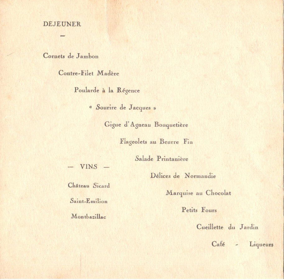 Меню завтрака и обеда 1 июня 1947 г.