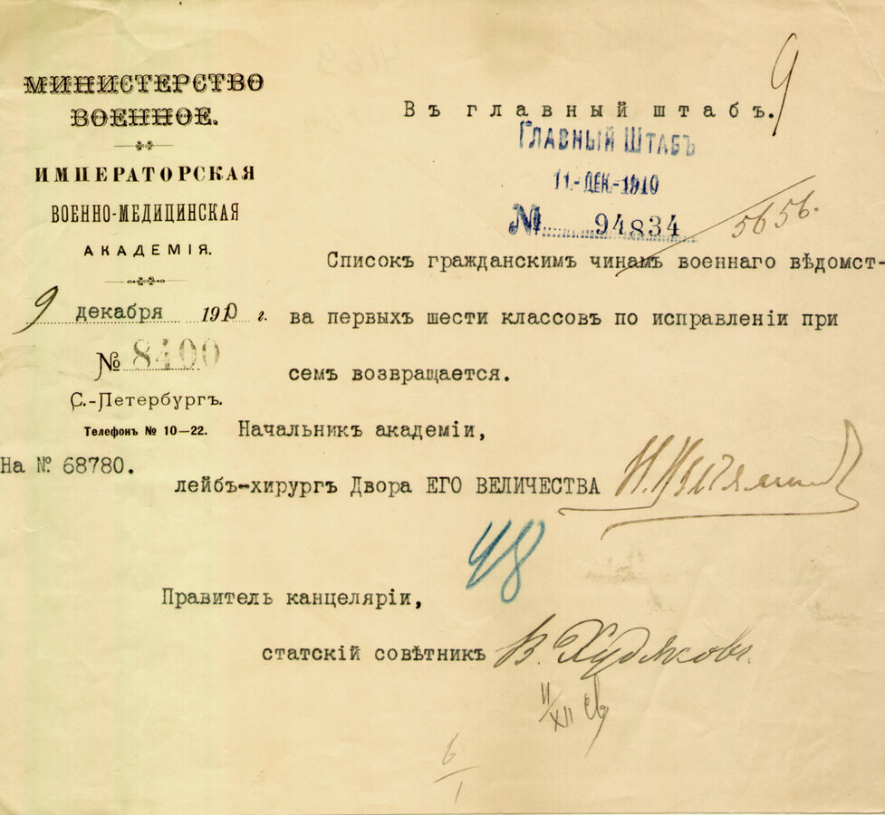 Подборка служебной переписки Военного Министерства