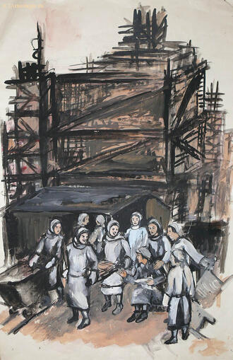 Рисунок "Женщины на стройке цеха"